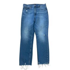 Gap Denim Cigarette Jeans Womens 10/30 Medium Wash High Rise Raw Hem Distressed